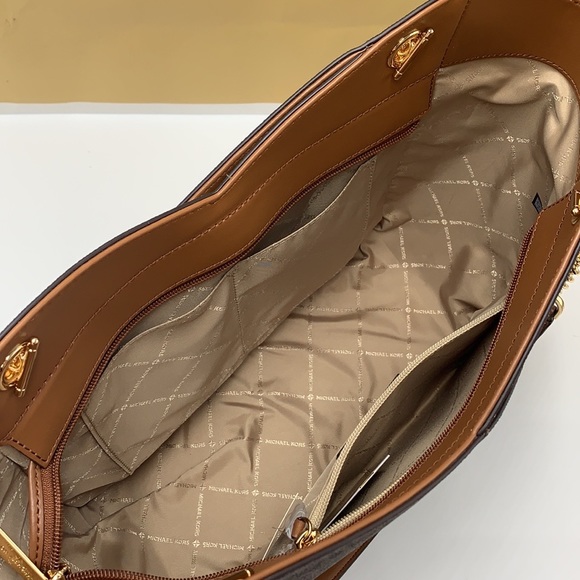 MICHAEL KORS LARGE X CHAIN SHOULDER TOTE BAG LUGGAGE / BROWN MULTI COLOR - Picture 11 of 16